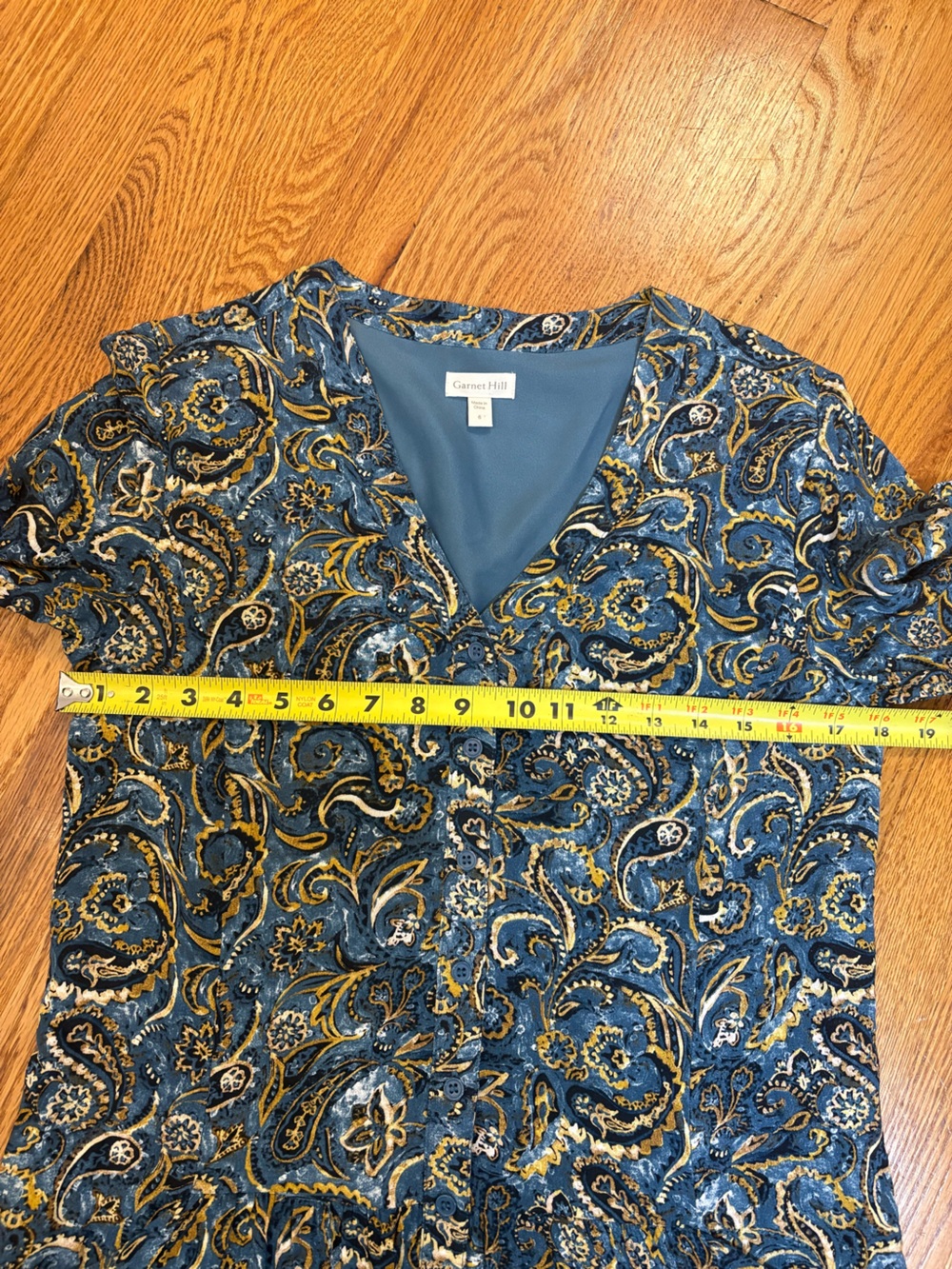 Garnet Hill Blue Paisley Button-Front Dress | 6 | 100% Viscose | Lined | Pockets - Picture 9 of 10